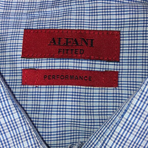 Alfani Mens Fitted Performance Button Up Dress Shirt Sz 18 34-35 XXL Blue Plaid - Picture 8 of 10